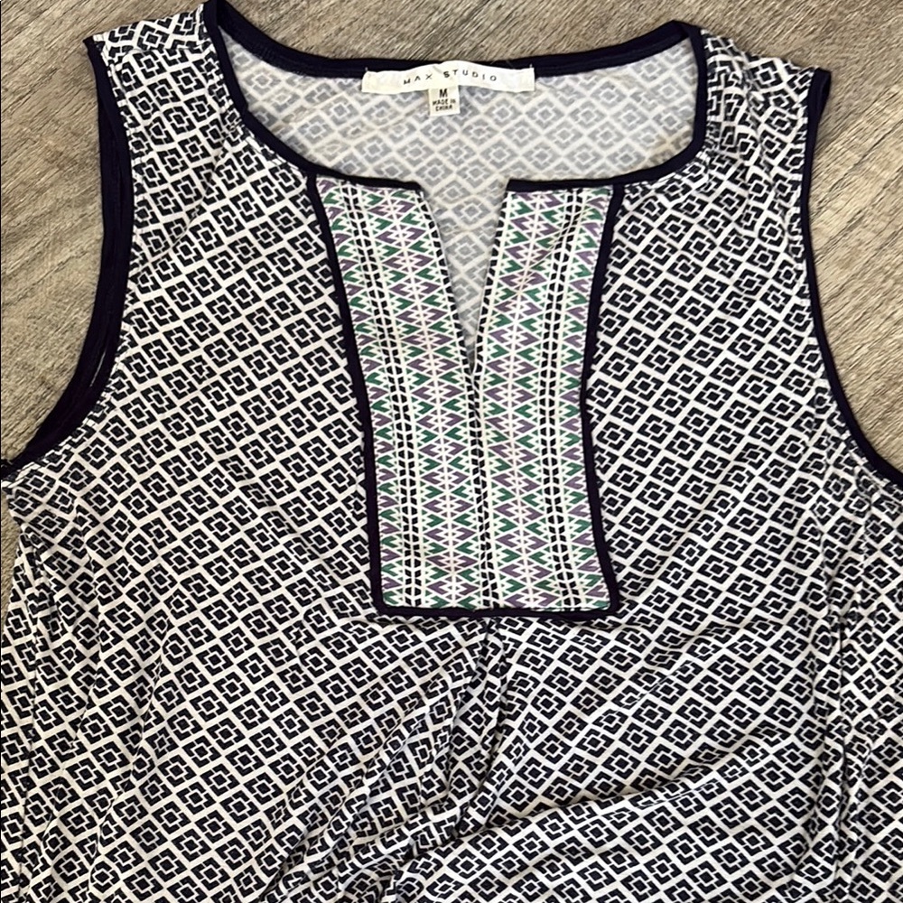 Max Studio Navy and White Bib Collar Tank Top - Picture 1 of 6